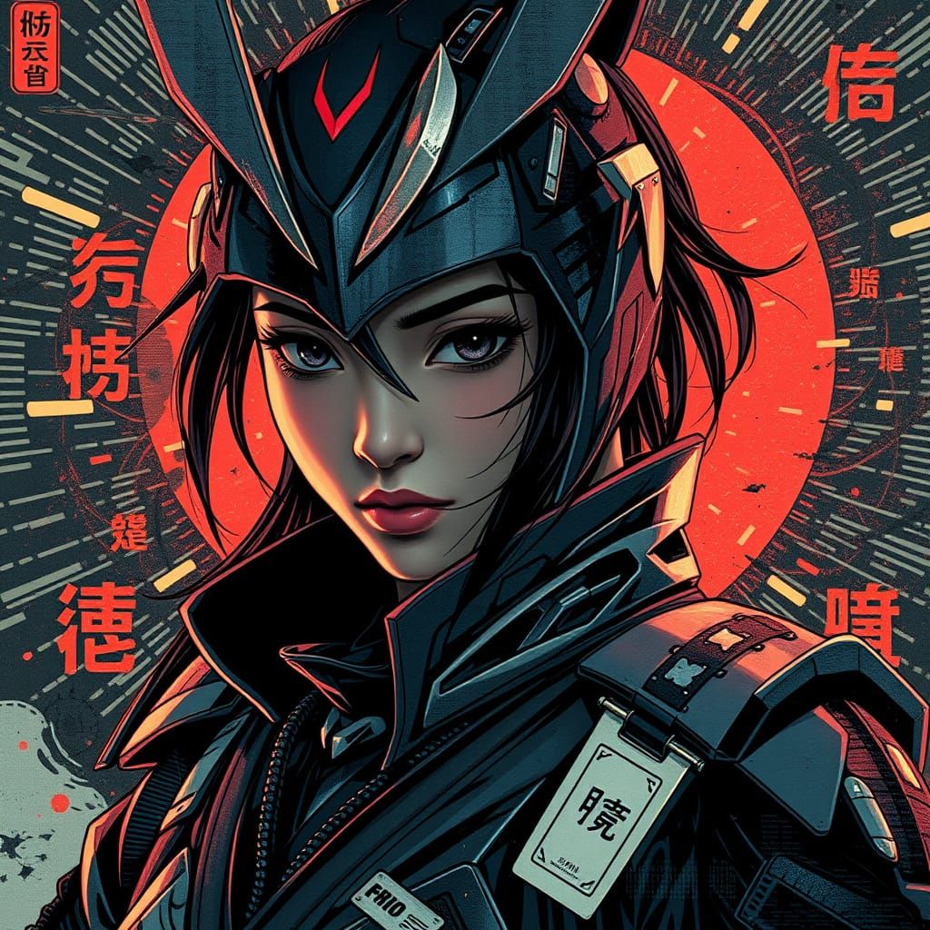 Cyberpunk Samurai Dissolving into Binary Code