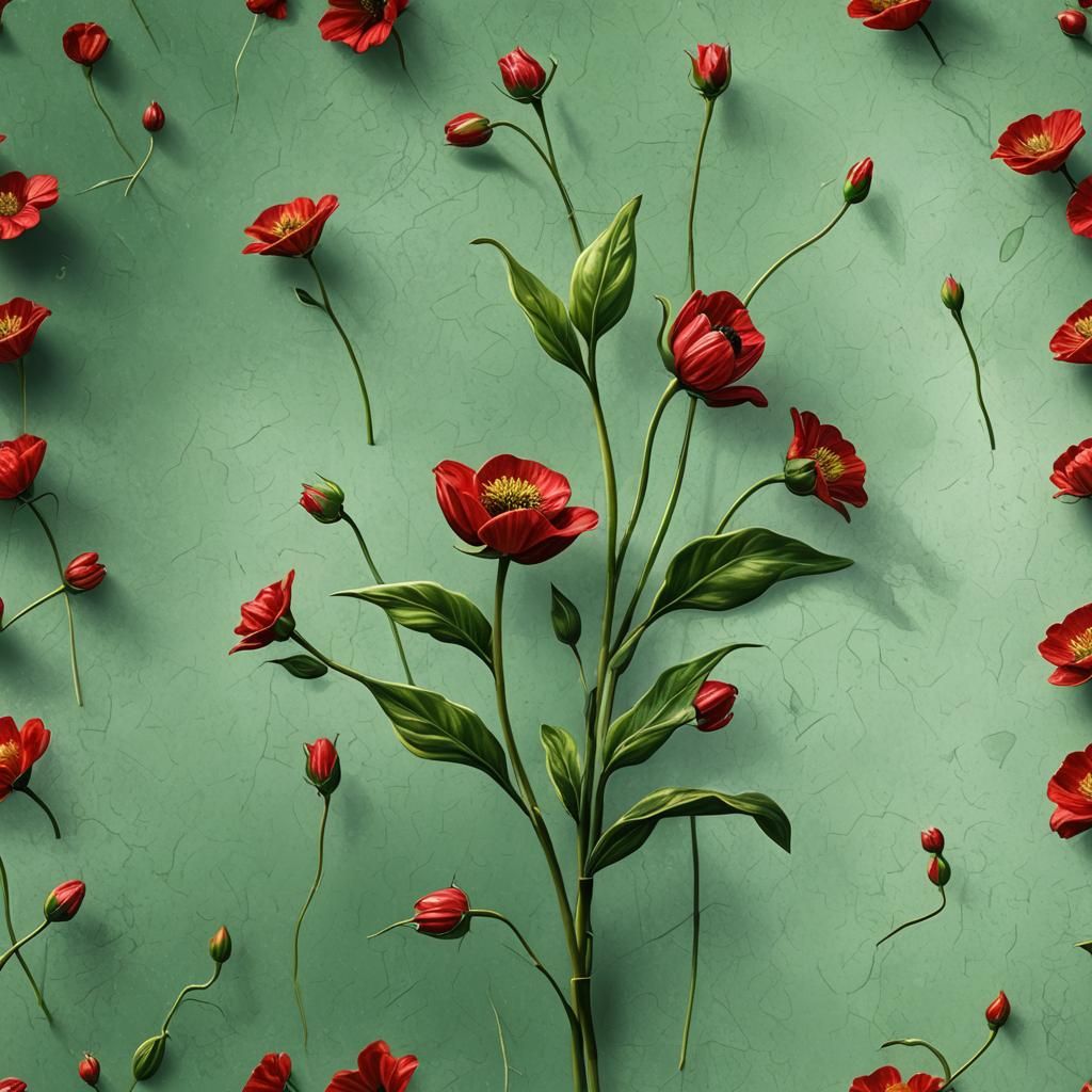 Hyperrealistic Giant Flower with Red Petals