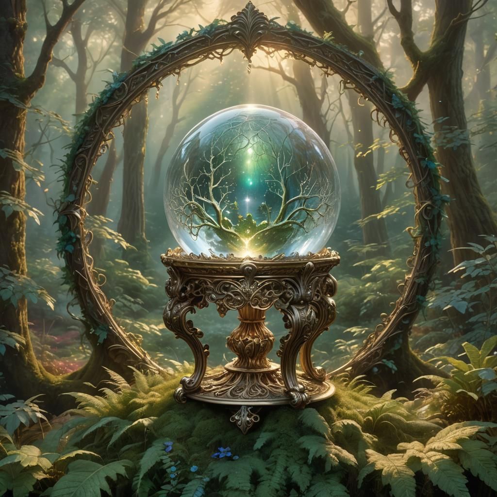 Glowing Crystal Ball in Dreamlike Forest