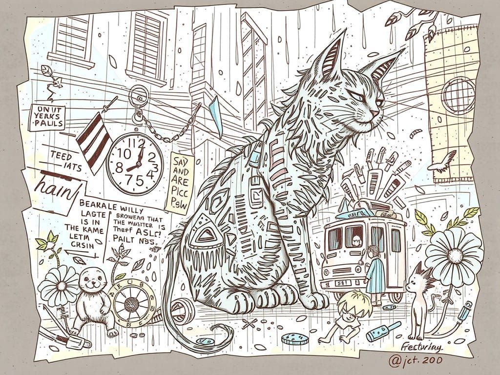 Sorrowful Street Cat Awaits Master in Moody, Detailed Scene