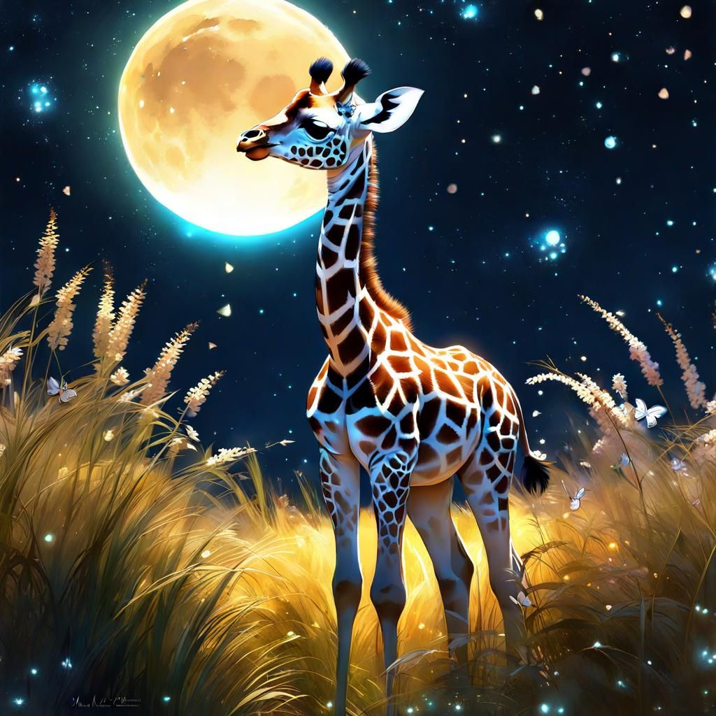 Constellation Giraffe on Bioluminescent Savannah