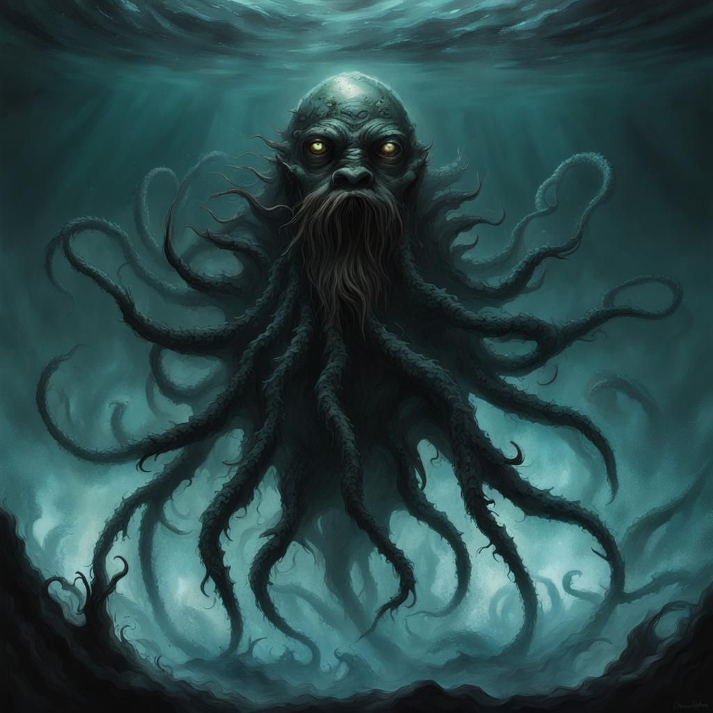 Sinister Deep Sea God in Dark Fantasy Style