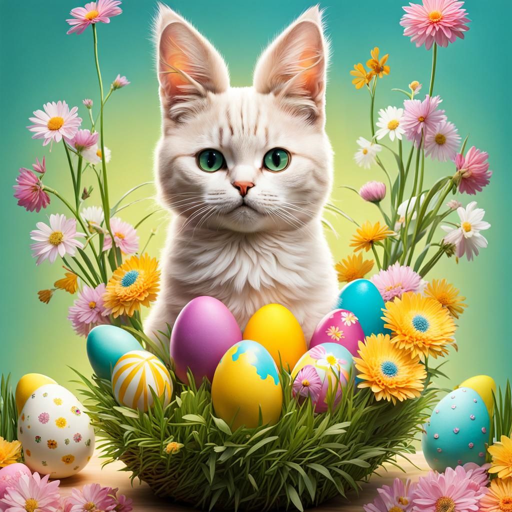 Cute Easter Bunny x  Cat amongst the blooms