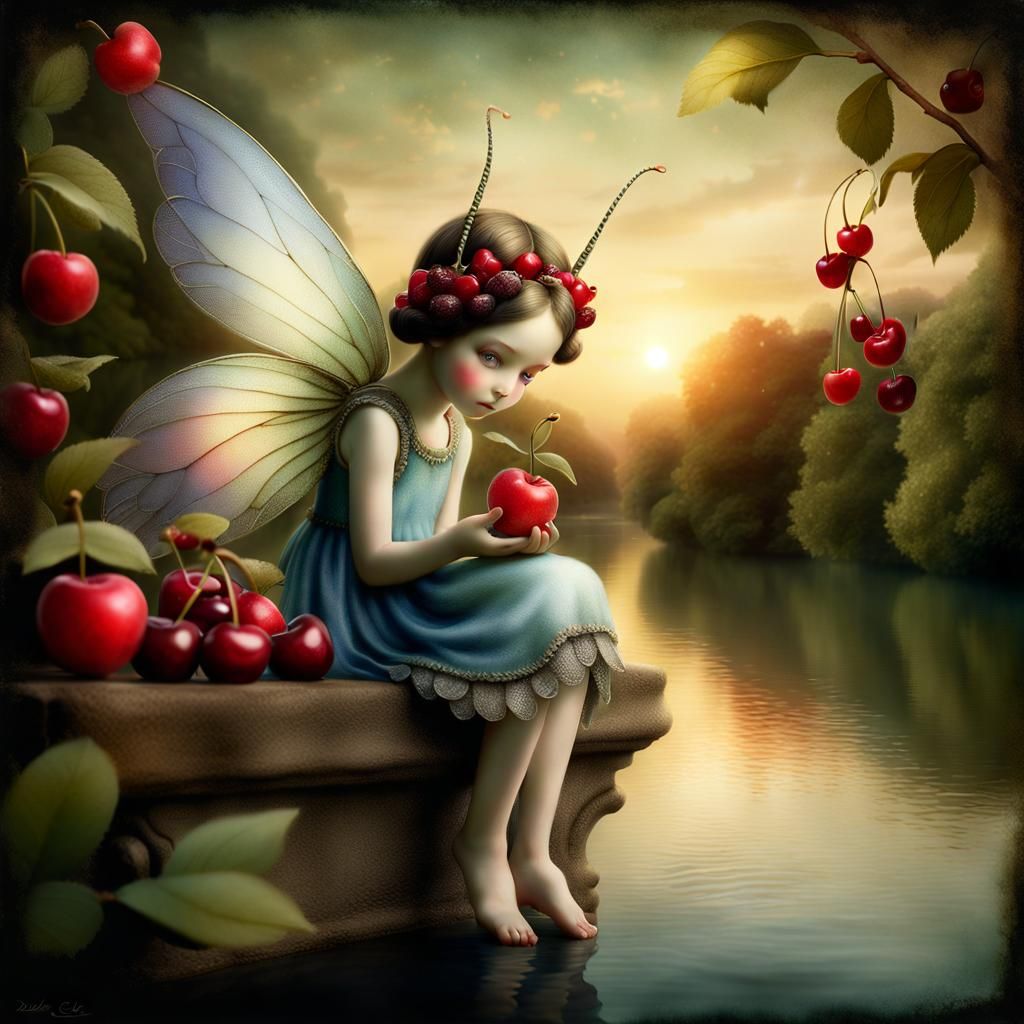 Winged Fairy Watching Sunset, Pixar Style