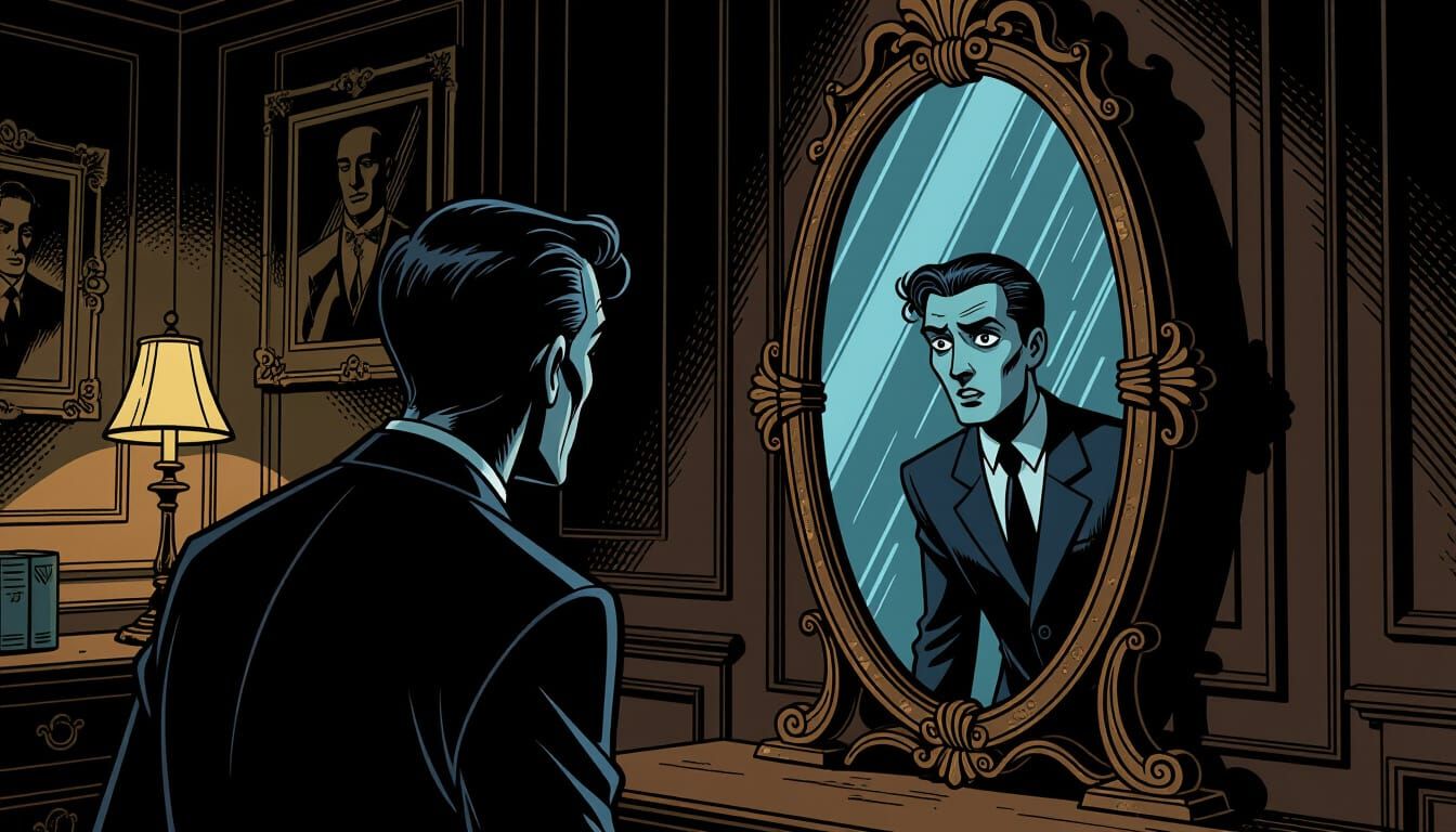 Figure Contorted by Fear in Noir Graphic Novel Style