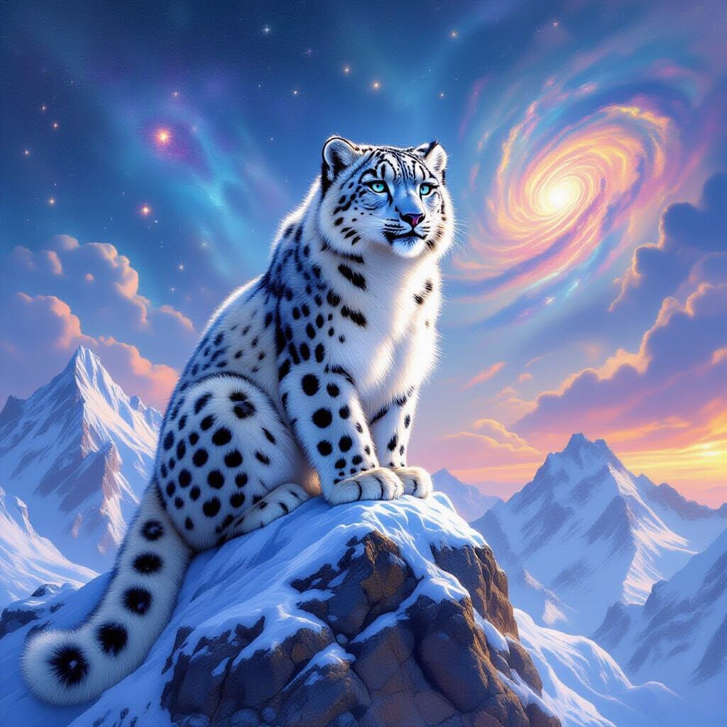 Snow Leopard with Nebula Fur on Crystal Mountain