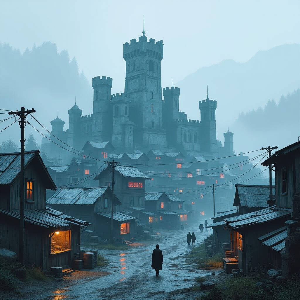 Bustling Town Built on Ancient Ruins in Digital Art Style