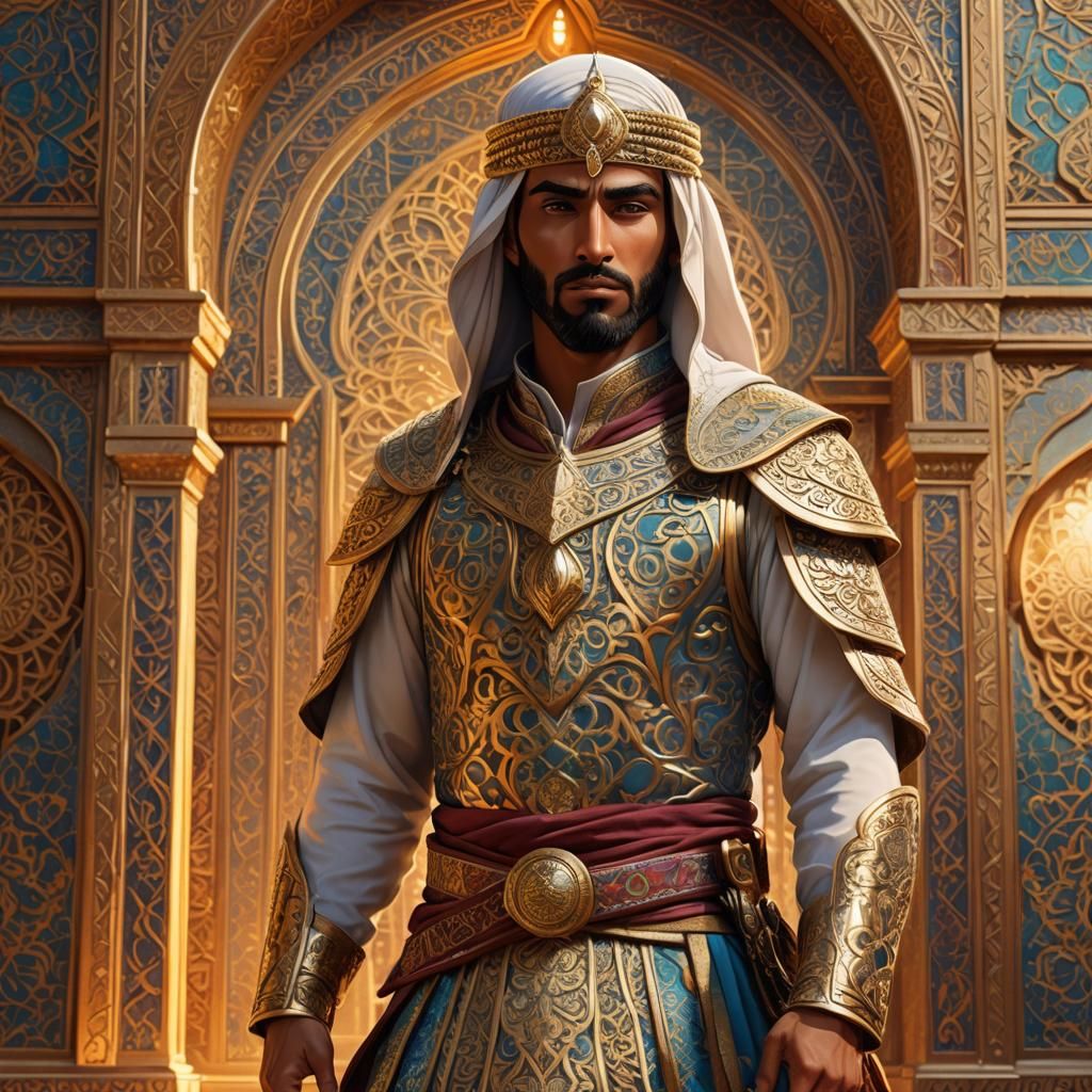 Arabian Warrior in Palace: 3D Anime Concept Art