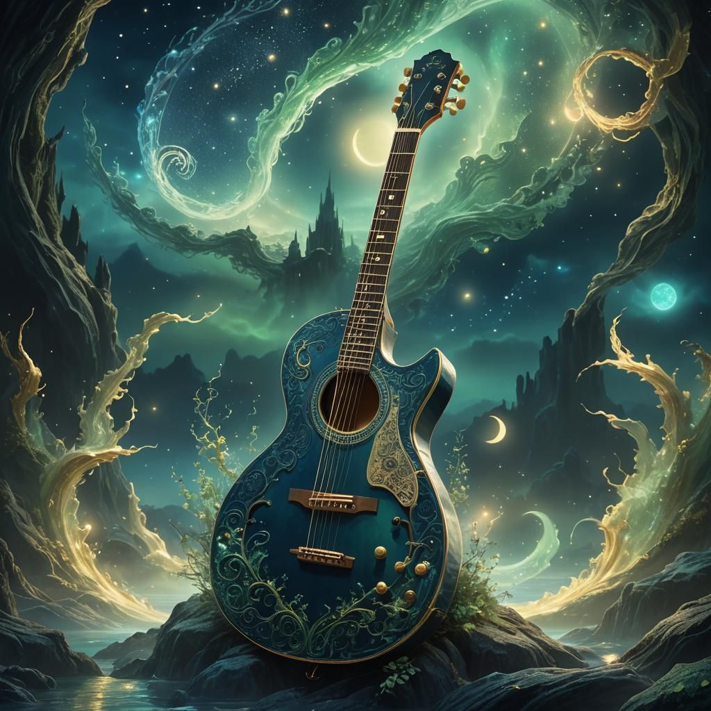 Mystical Guitar in Dreamlike Digital Matte Painting