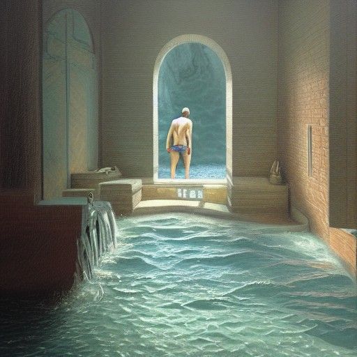 Water Man Lost in Backrooms: Oil Painting