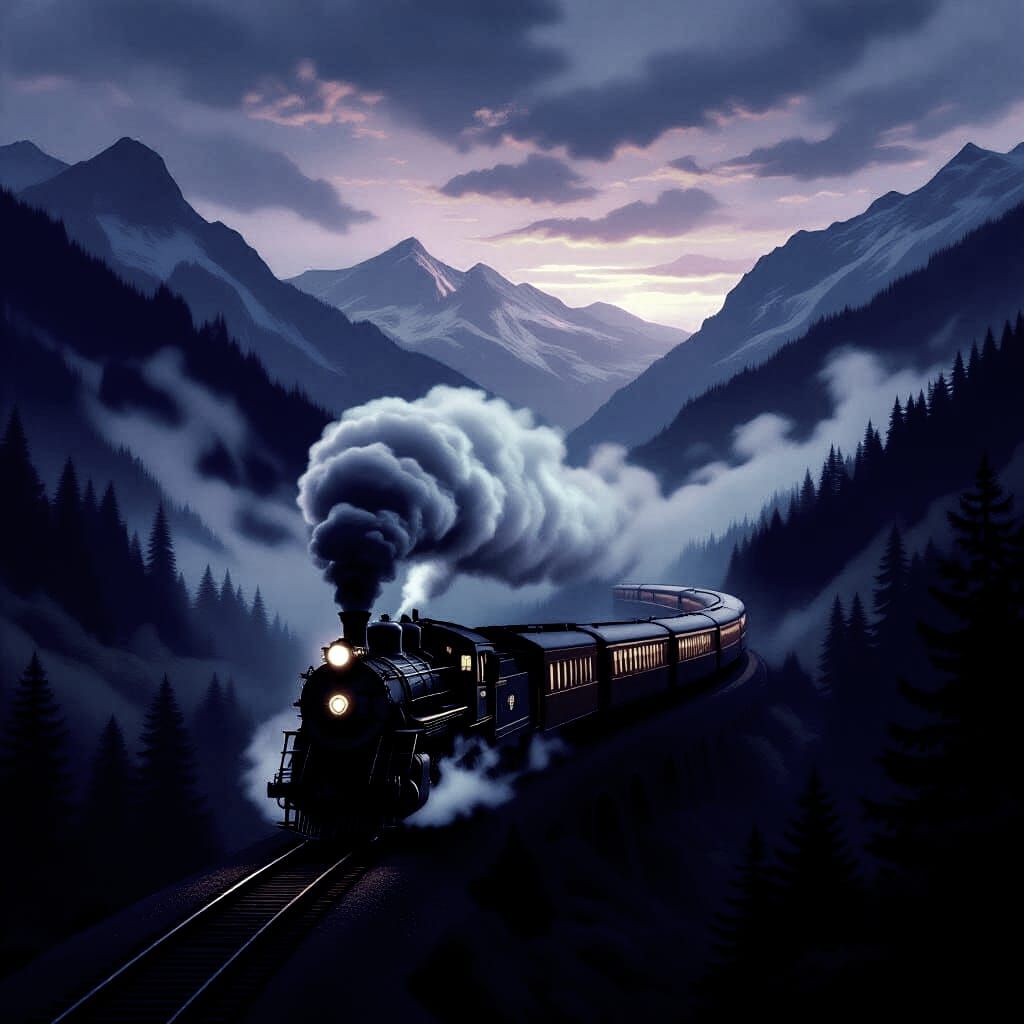Steam Train in Misty Mountain Tunnels as Matte Painting