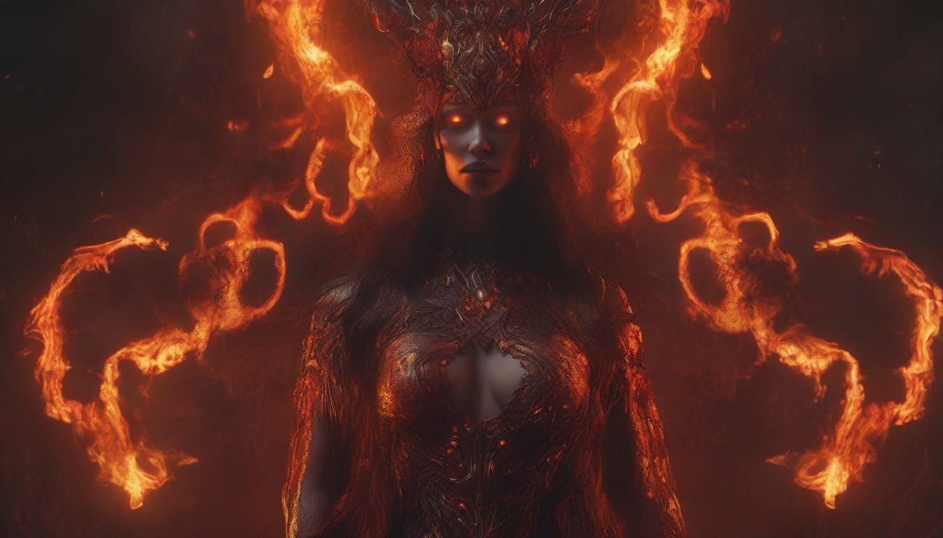 Ethereal Goddess of Hell in Fiery Ambiance