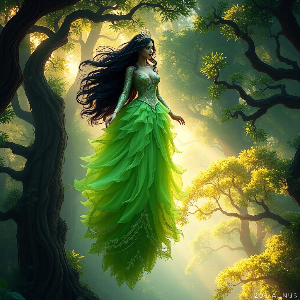 Enchanted Forest Goddess in Iridescent Gown