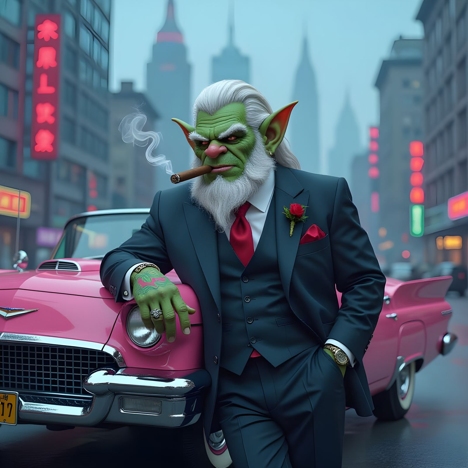 Troll in Pink Convertible, Comic Book Style