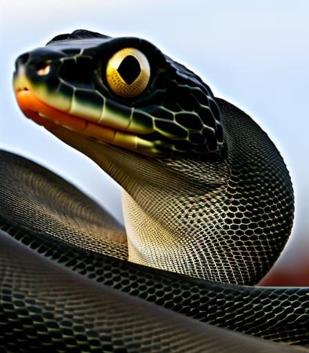 Detailed Portrait of a Ball Python on Tree