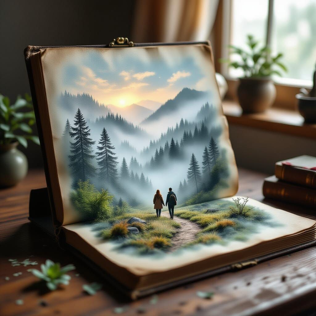 Miniature Foggy Forest Landscape Spills From Book