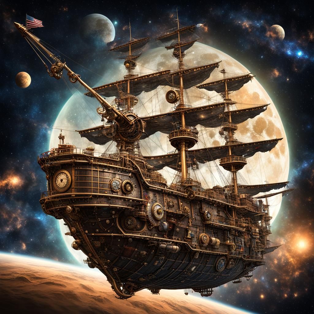 Steampunk Galleon Soaring Through Space