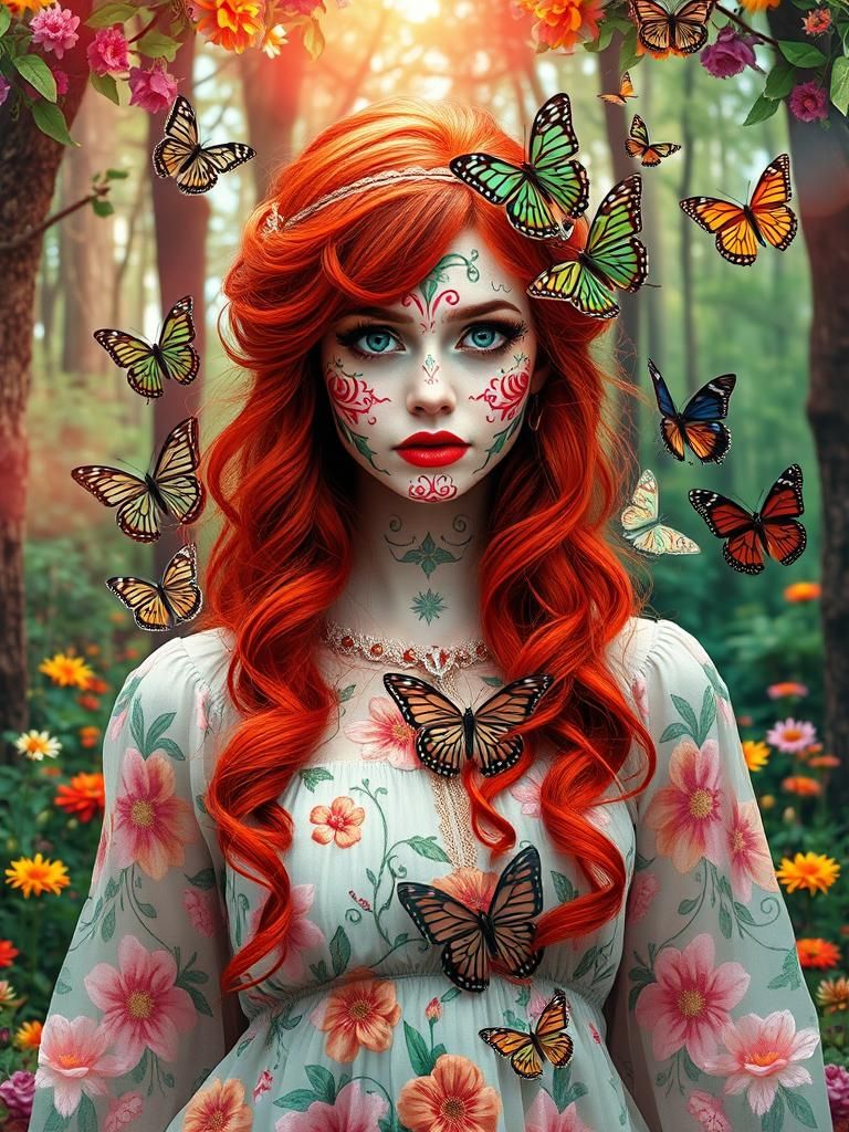 Day of the Dead Woman in Whimsical Dreamscape