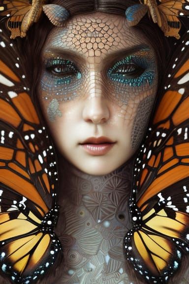 Mosaic Woman with Butterfly Wings in Digital Art Style