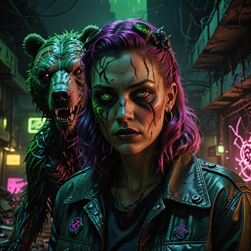 Cyberpunk Horrorcore Portrait with Neon Accents