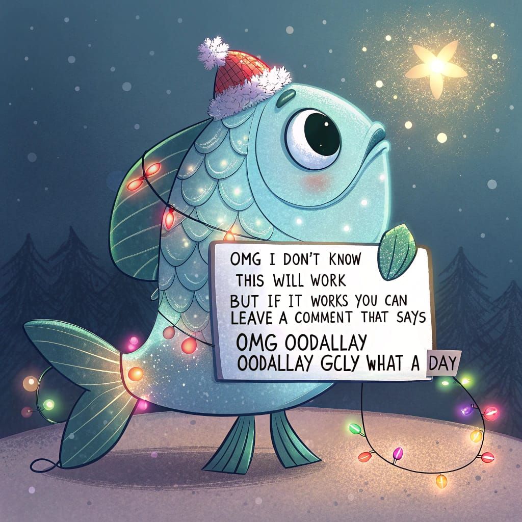 Bioluminescent Fish with Sign in Christmas Card Style