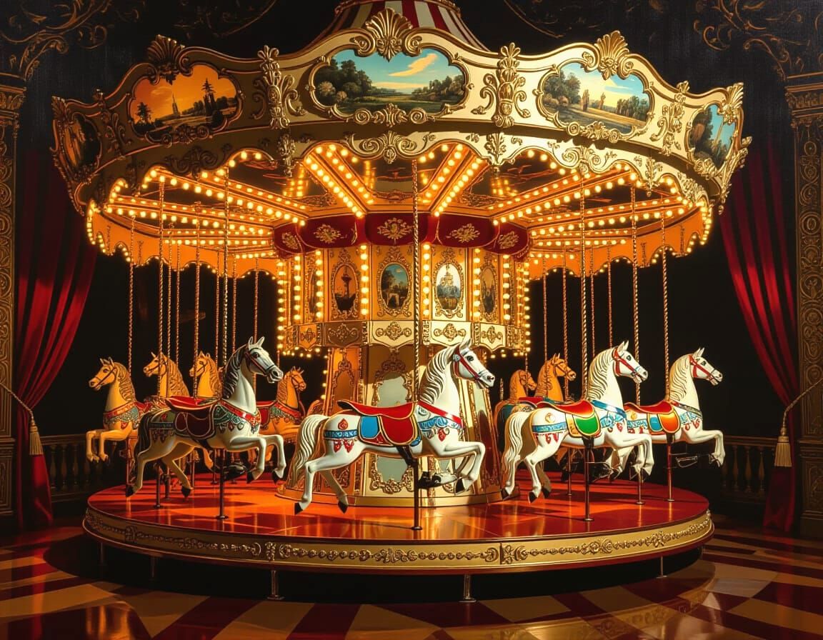 Opulent Belle Époque Carousel in Dramatic Light