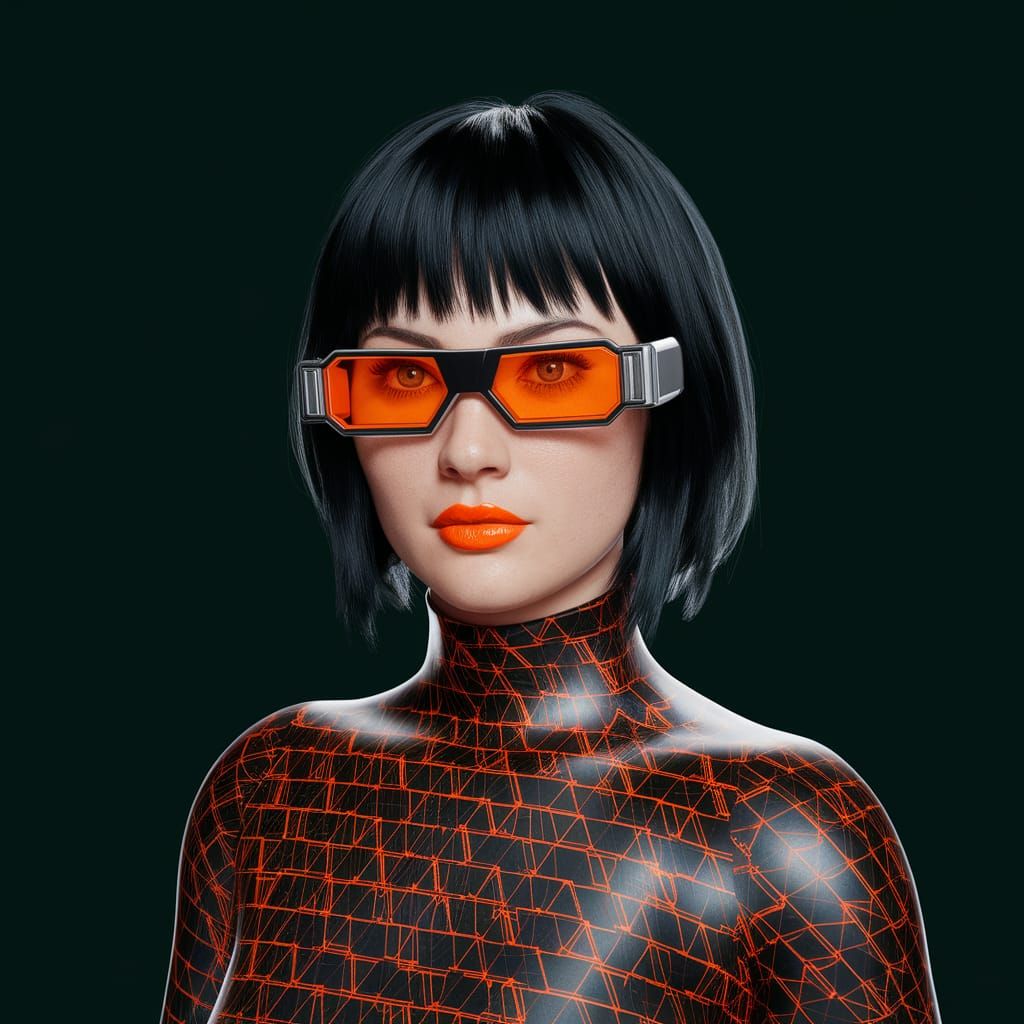 Cyberpunk Woman Portrait in Geometric Clothing