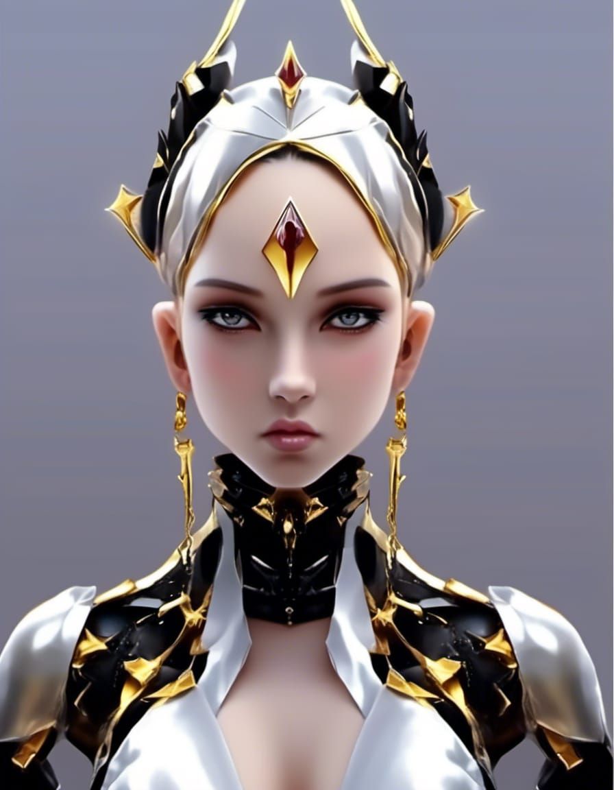 Cute Android Goddess with Metallic Ponytail
