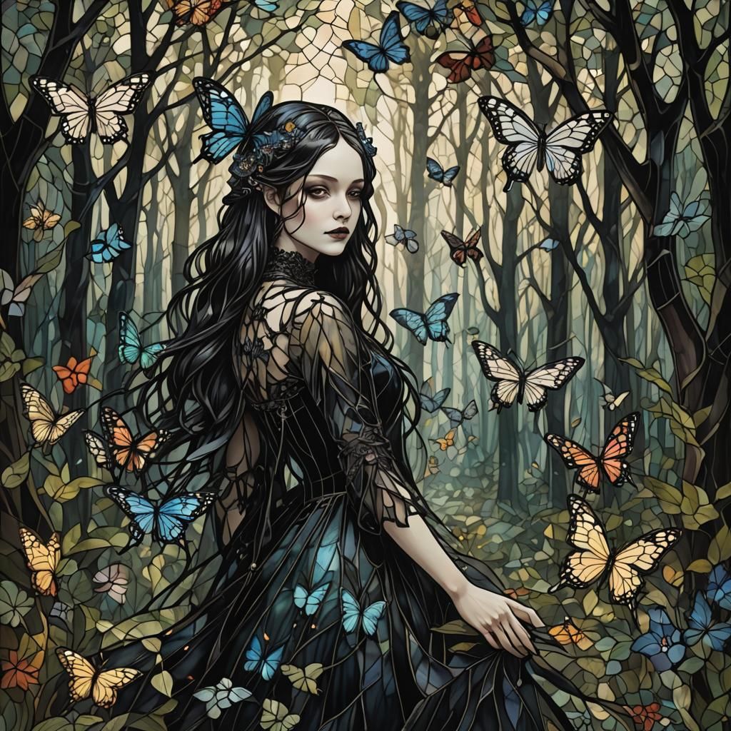Gothic Stained Glass Butterfly Woman