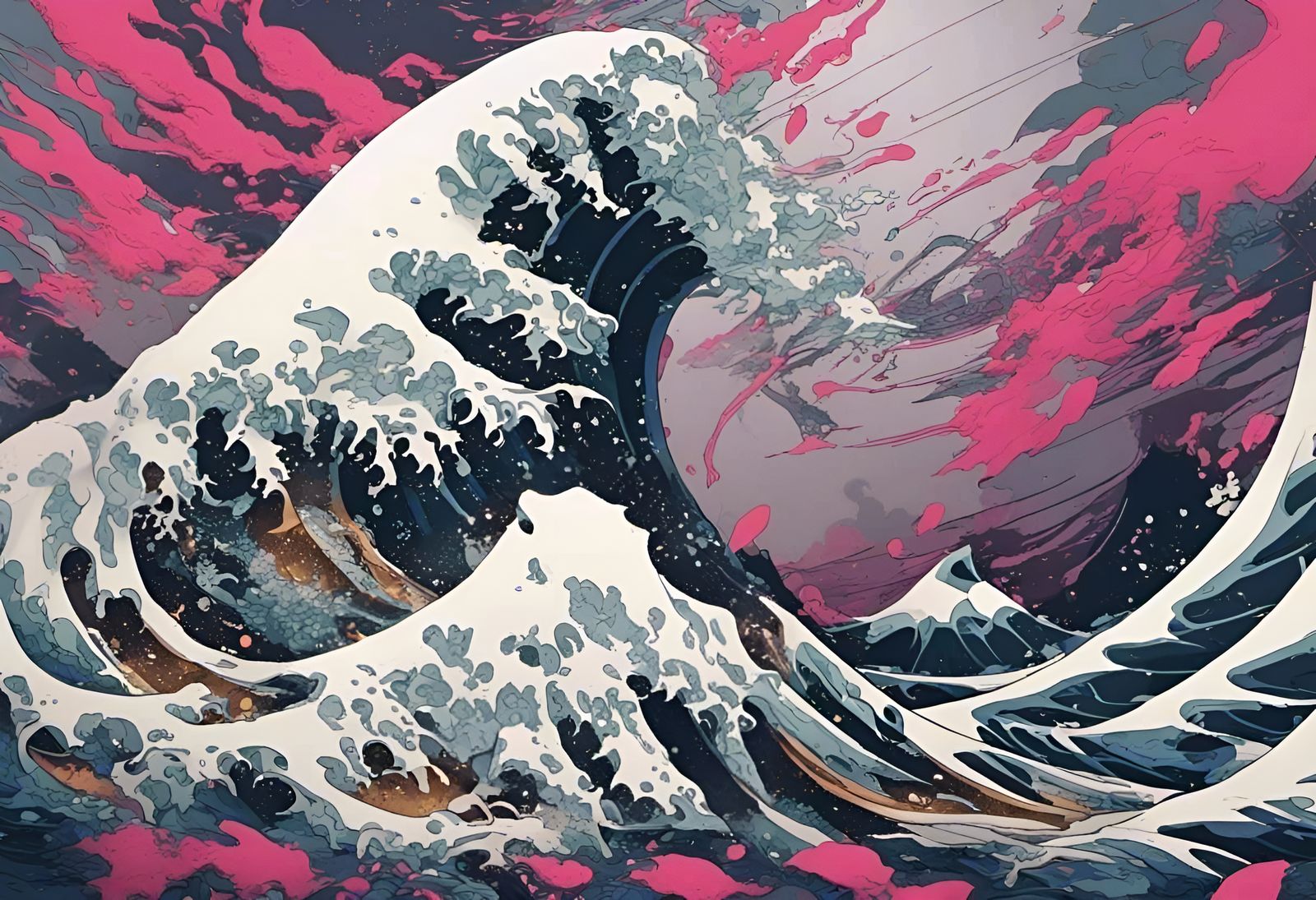 Cyberpunk Great Wave of Kanagawa in 8K
