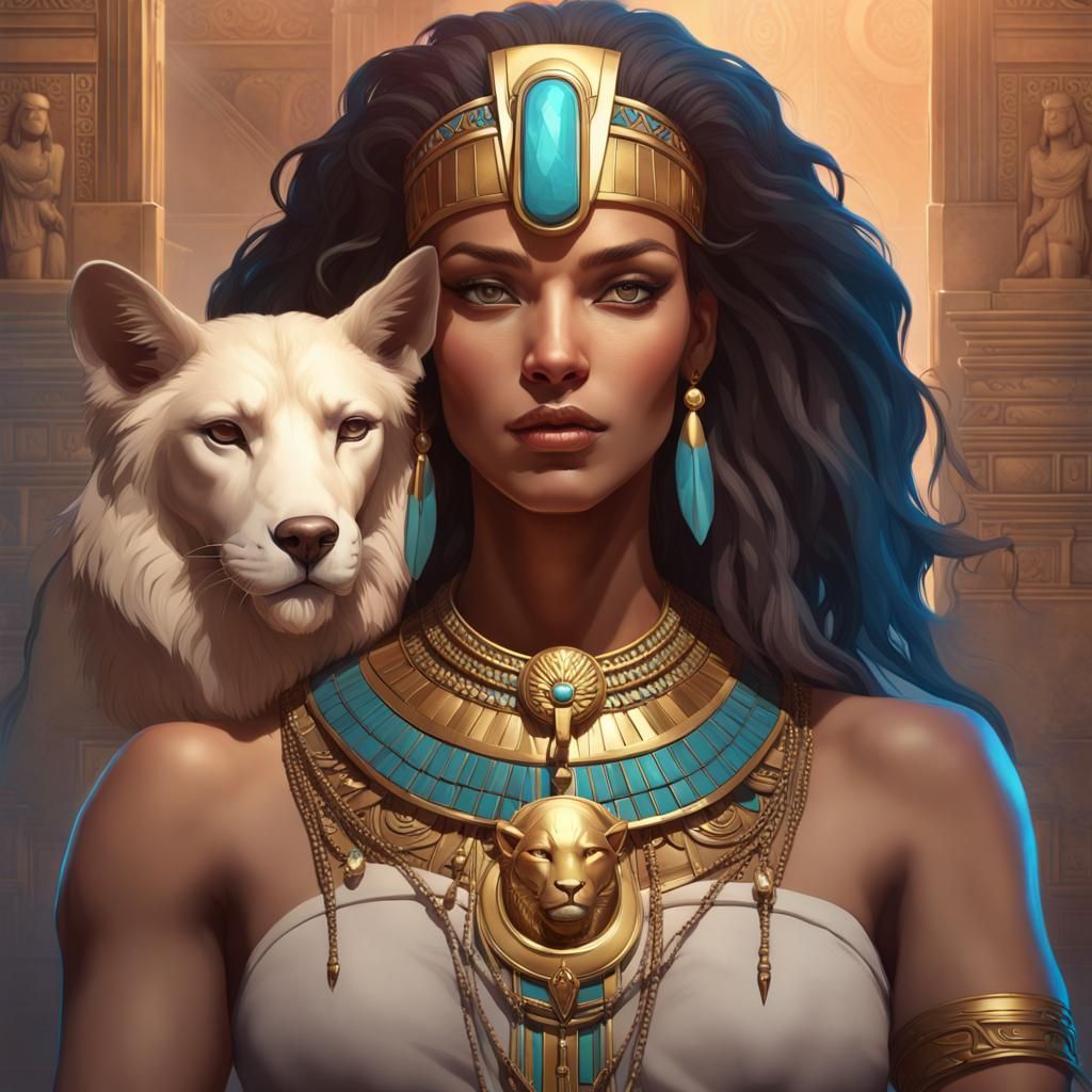 Egyptian Lion Goddess Portrait in Art Nouveau Style
