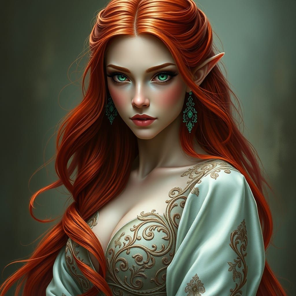 Enchanting High-Elf Goddess with Fiery Red Hair and Emerald ...