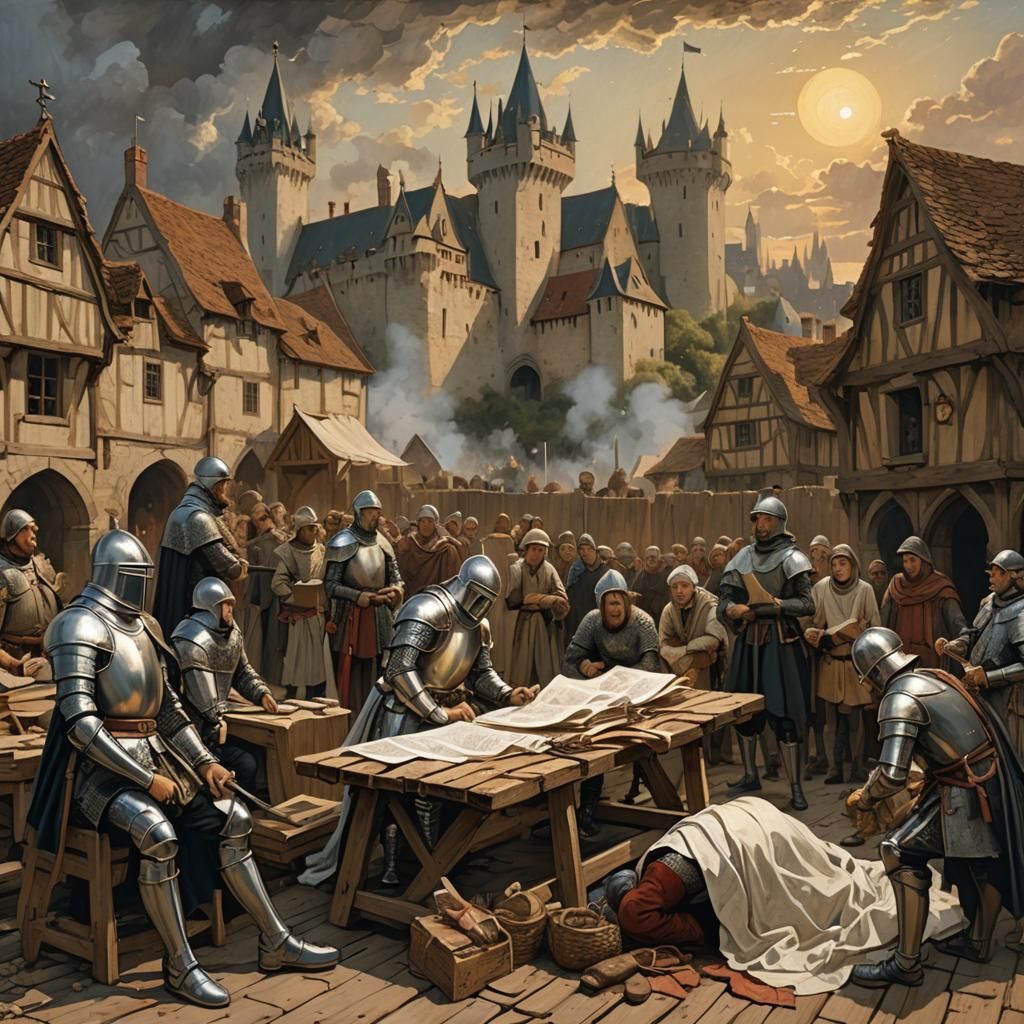 A Knight's Demise: Medieval Village Scene