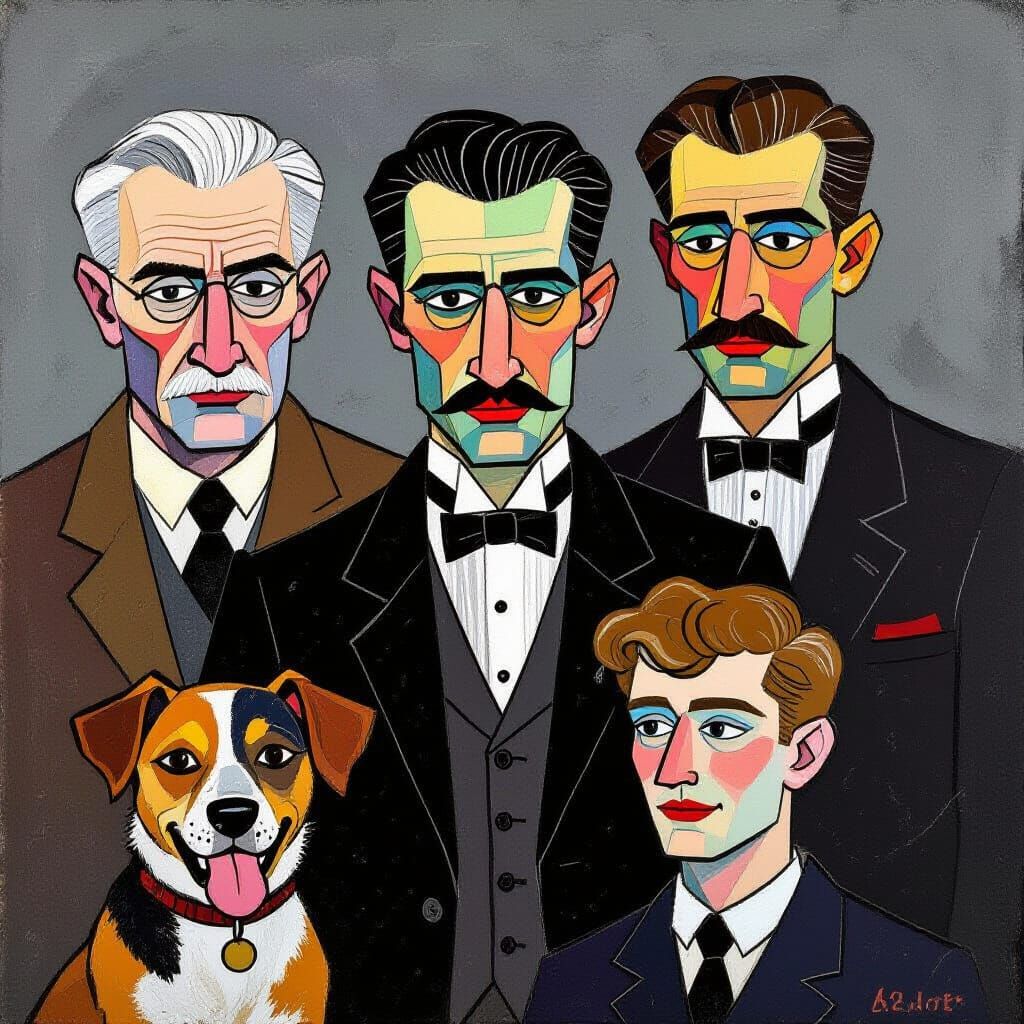 Expressive Triptych: Men's Portraits in Pastel Impasto Style