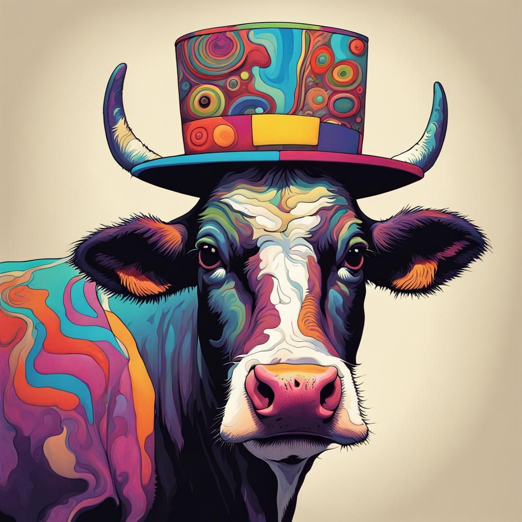 Psychedelic Cow in a Silly Hat: Modern Art