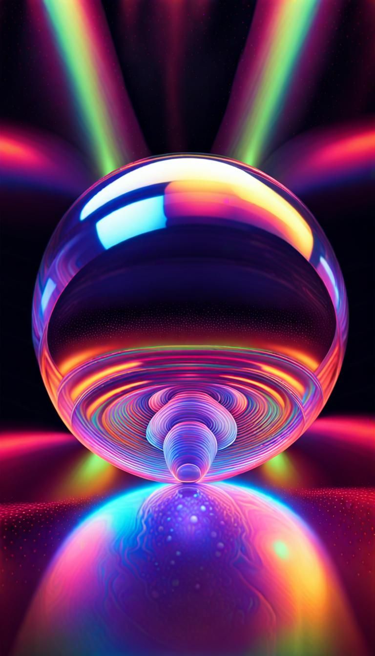 Iridescent Orbs on Prismatic Background in Psychedelic Style
