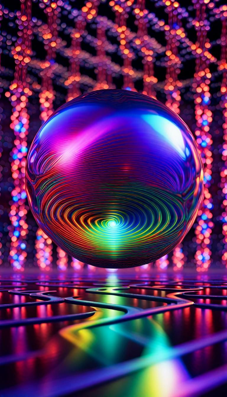Iridescent Orb on Prismatic Background in Psychedelic Style