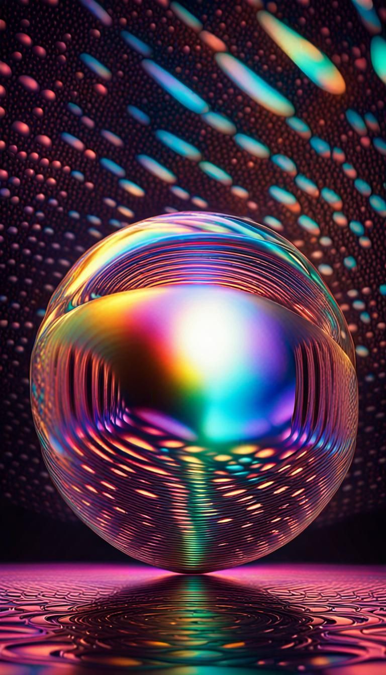 Iridescent Orbs on Prismatic Background in Psychedelic Style