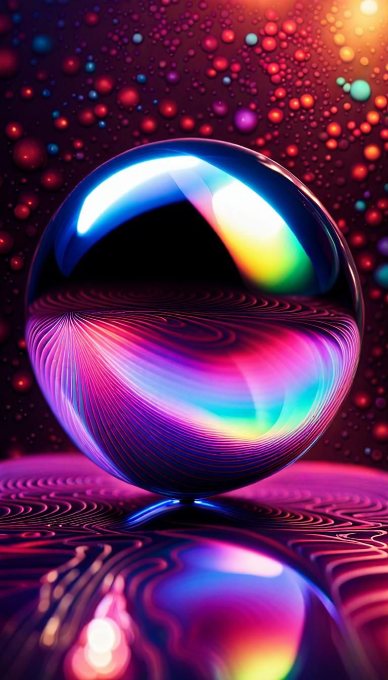 Iridescent Orb on Prismatic Background in Psychedelic Style