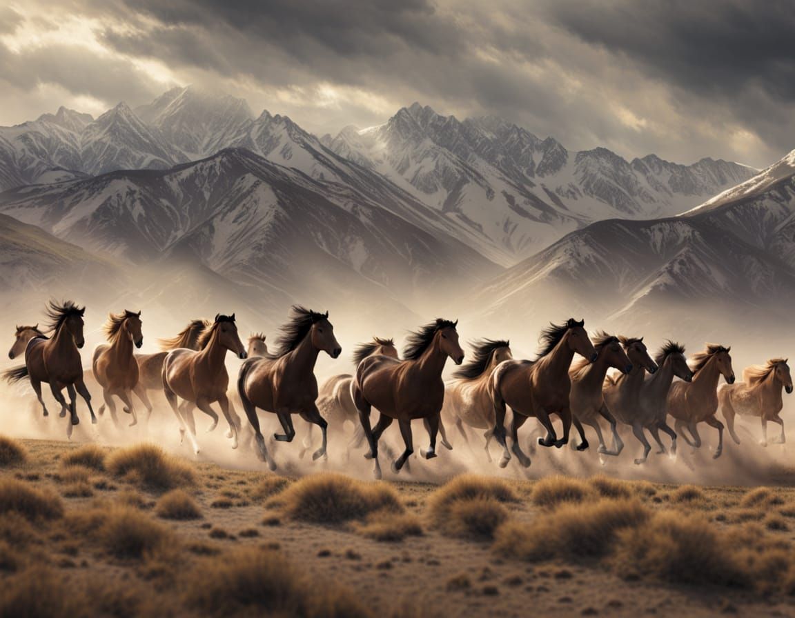 Running Wild Horses of Onaqui Herd, Utah