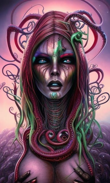 Alien Supermodel with Tentacles in Biopunk Style