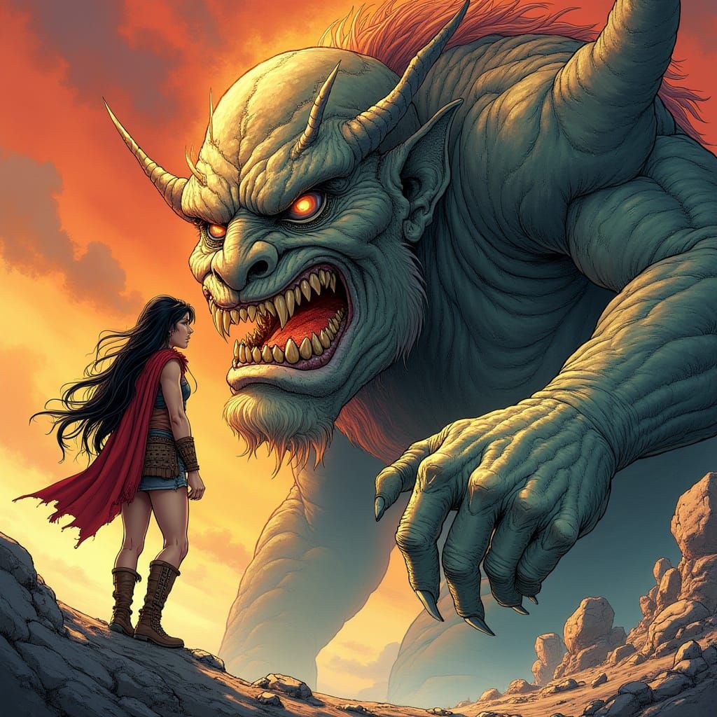 Fearless Female Hero Confronts Giantess in a Dynamic Comic B...