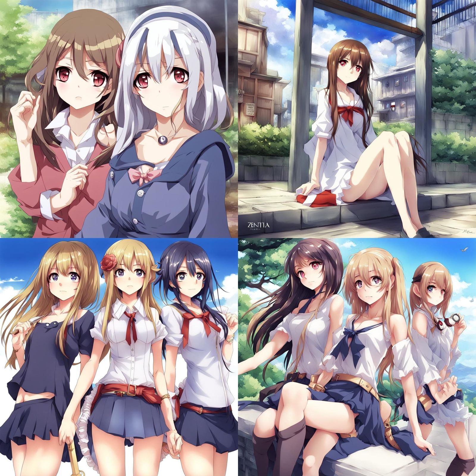 Anime Girls in Japanese Manga Style