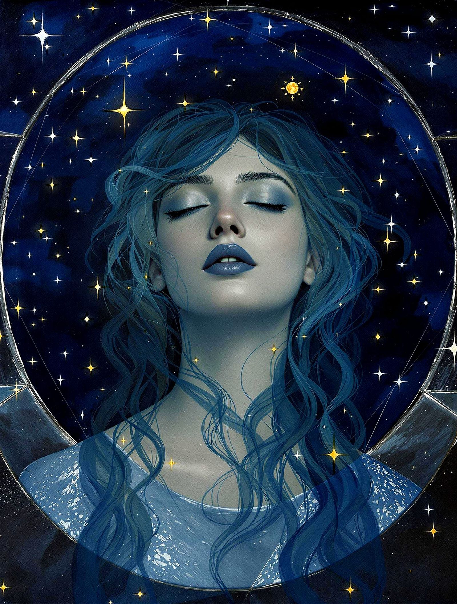 Magical Night Portrait with Crepuscular Hair