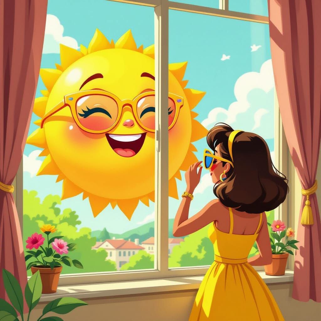 Cartoon Yasmine and Smiling Sun with Sunglasses
