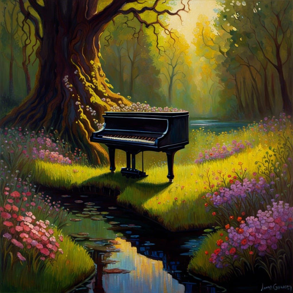 High Gothic Piano in Flower Meadow