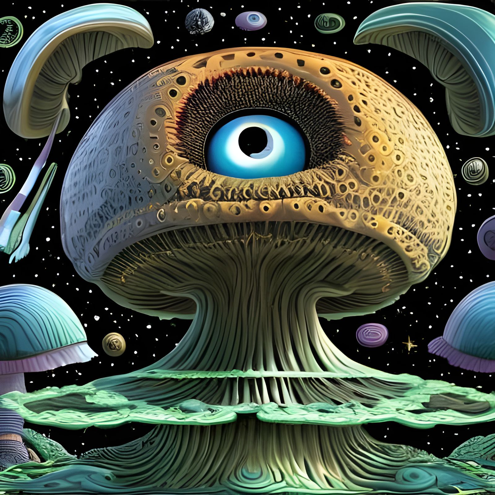 Psychedelic Mushroom Planet in Space