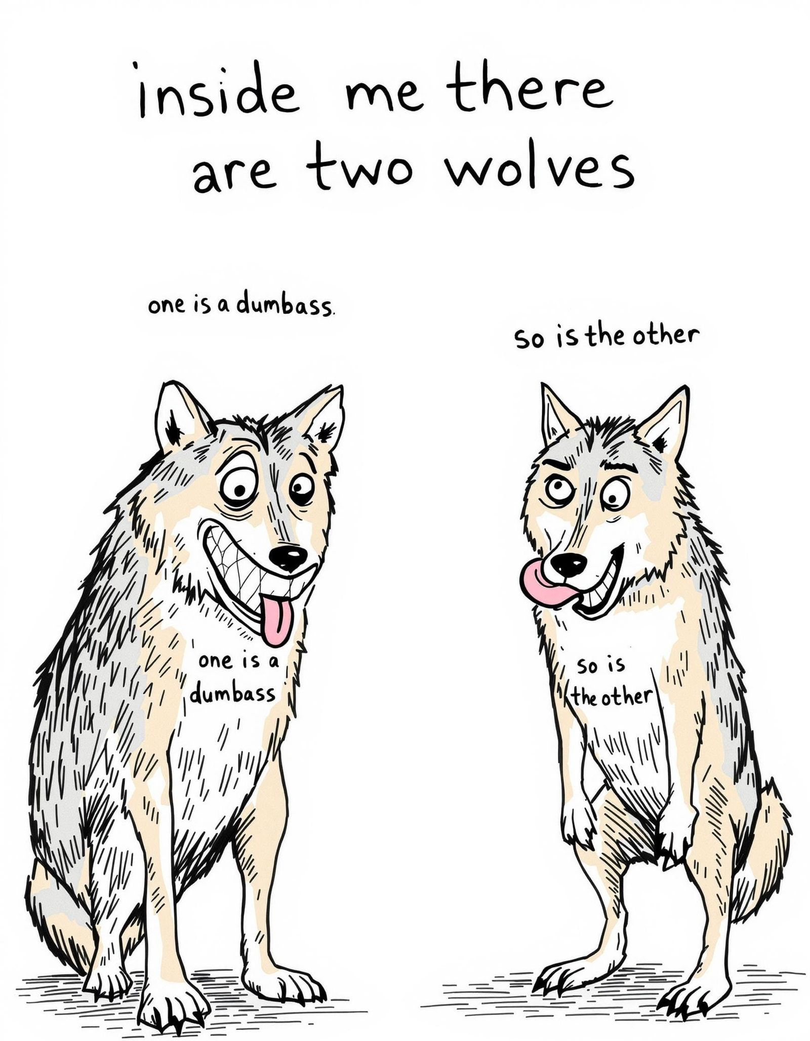 Quirky Taxidermied Wolves Illustration in Humorous Style