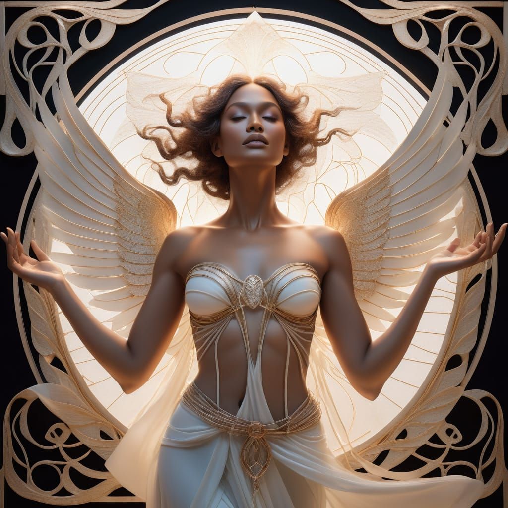 Ethereal Angel Portrait in Art Nouveau Style