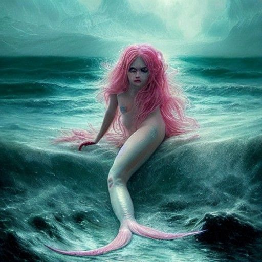 Sinister Demon Mermaid Siren in Hyperrealistic Seascape